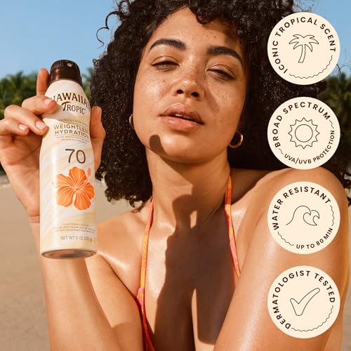Hawaiian Tropic Weightless Hydration SPF 70 Sunscreen Spray, 6 Oz