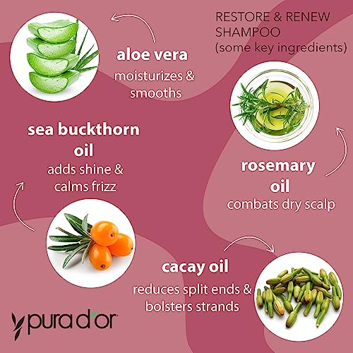 PURA D'OR Restore & Renew Shampoo 16oz for Damaged Hair Protection & Growth