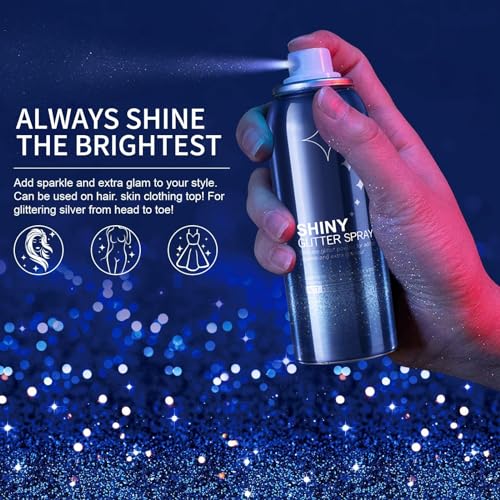 HANYWIL Body Glitter, Glitter Spray for Hair and Body, Spray, Hairspray Clothes, Long-Lasting Shimmer Suitable Stage, Festival Rave Makeup Prom 2.11 Fl Oz