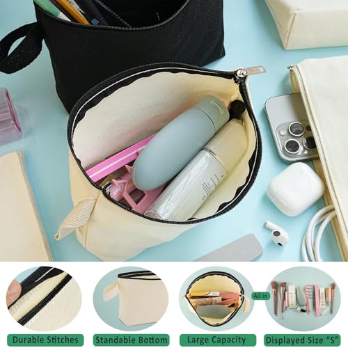 Zpecox Makeup Bag - Beige Canvas Zipper Pouch, 10.24" x 5.5" x 2.1" - Pack of 12