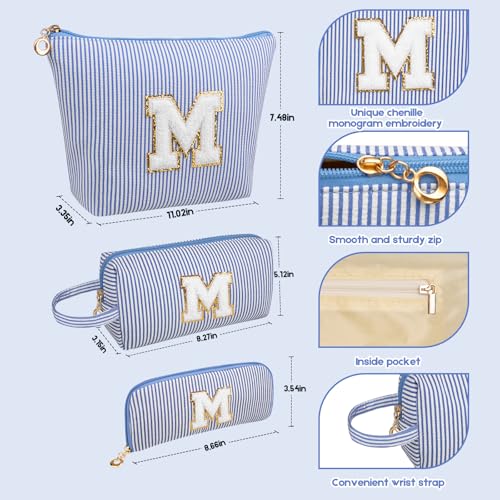Junesters BlueM Personalized Initial Makeup Bag Set - Travel Cosmetic Organizer for Women