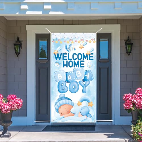 Welcome Home Baby Boy Banner - 6x3 FT Blue Sign for Celebrations