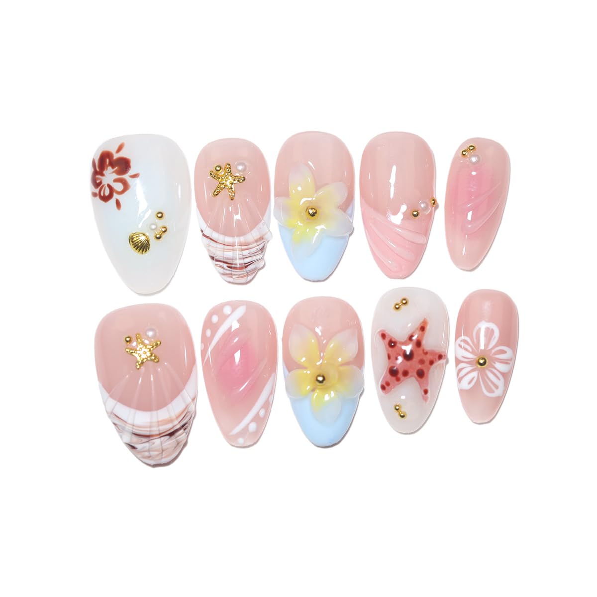 Handmade Press On Nails - Nude Pink Glitter French Tips | 10 Pcs Reusable & Easy to Apply
