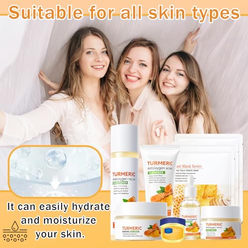 9-Piece Turmeric Skincare Set - Hydrating Cleanser, Serum & Face Masks