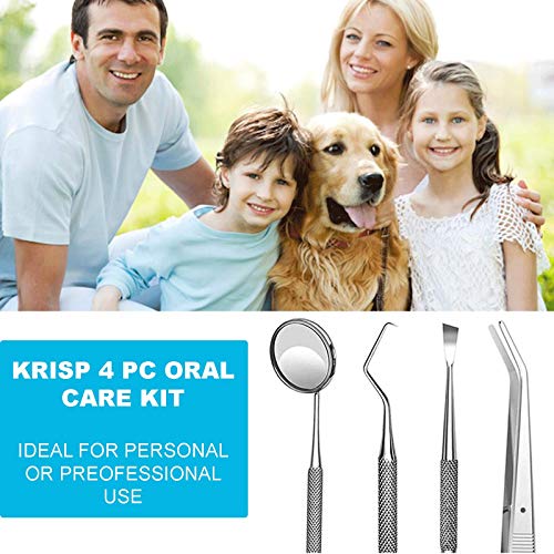 Krisp Beauty 4 Pc Dental Tools Kit - Stainless Steel Teeth Cleaner & Tartar Remover