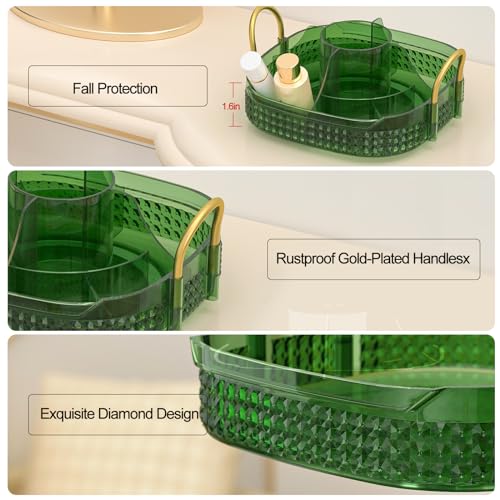 Green 1-Tier Rotating Makeup Organizer with Brush Holder