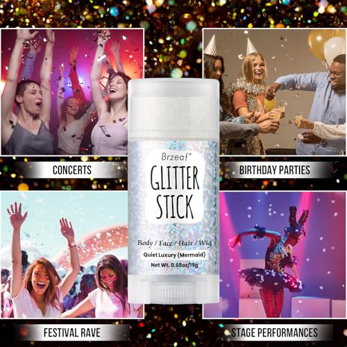 Brzeaf Mermaid Body Glitter Stick - Long Lasting Face & Body Makeup for Parties