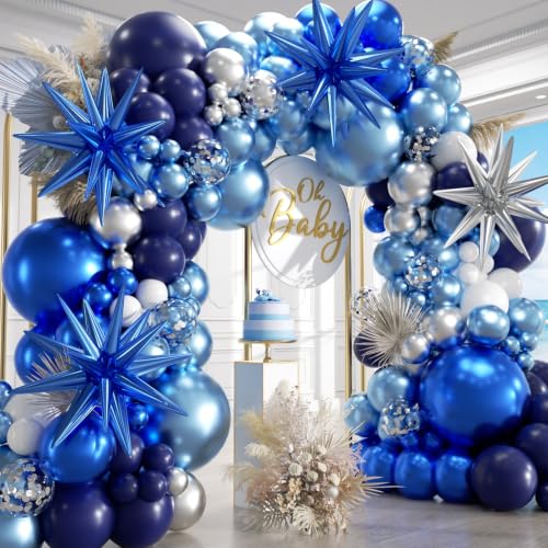 207-Piece Blue White Silver Balloon Garland Kit with Stars