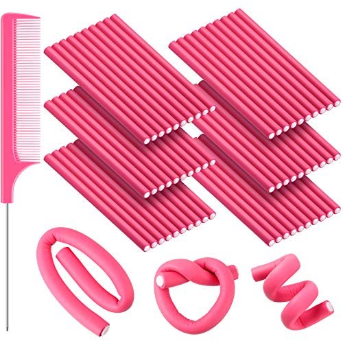 WILLBOND 60 Pcs Flexible Hair Curling Rods No Heat Curlers for Long & Short Hair, Pink 0.3x7 Inches