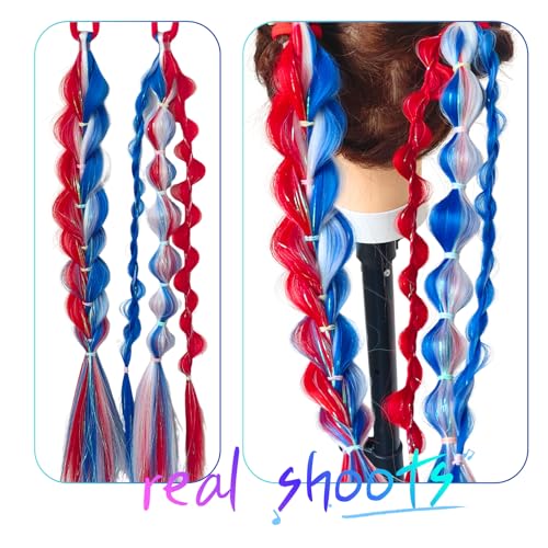 Colored Hair Extensions - Red White Blue 20 Inch Ponytail (Pack of 2)