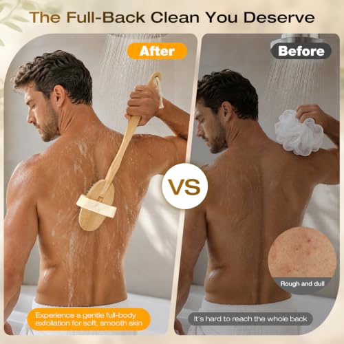 Natural Bristle Dry Brush with Long Handle for Back Exfoliation