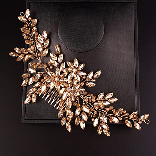 Champagne Rhinestone Flower Hair Comb for Bride - Handmade Headpiece