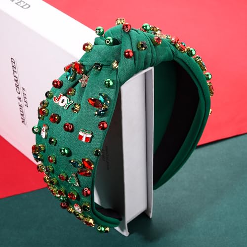 Christmas Knotted Headband with Sparkly Crystals - Red and Green Holiday Hair