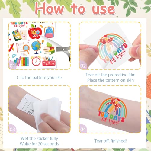 8 Sheets 200+ School Themed Temporary Tattoos for 100 Days Celebration & Party Favors