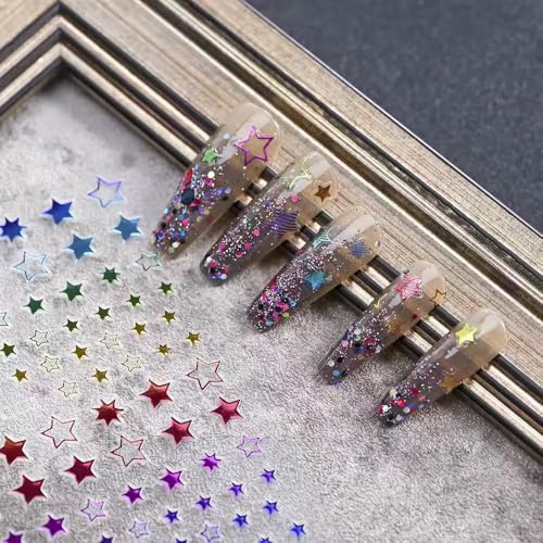 Self-Adhesive Star Nail Stickers - 8 Sheets of 3D Decals