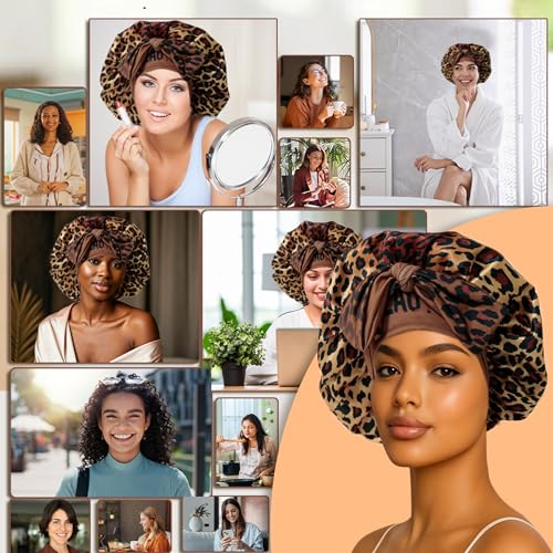 Brown Double Layer Silk Satin Sleeping Bonnet for Hair Protection & Moisture Retention