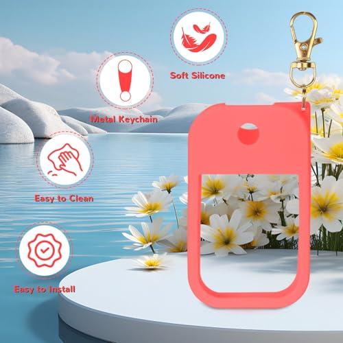 KYRGEU 3 Pack Hand Sanitizer Spray Cases for Touchland Power Mist 1 oz - Silicone Keychain Holders in Red, Orange, Pink