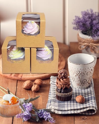 Bakepacker Auto-Pop Cupcake Boxes - 30 Pack, Brown, 3.5"