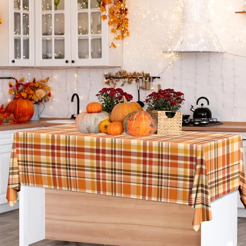 3-Pack Orange Plaid Fall Tablecloths - 54x108 Inches for Thanksgiving