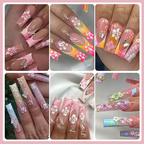 Hibiscus Flower Nail Stickers - 6 Sheets Self-Adhesive Tropical Decals