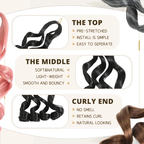 12 Inch French Curl Braiding Hair – 8 Packs Pre-Stretched Synthetic Extensions