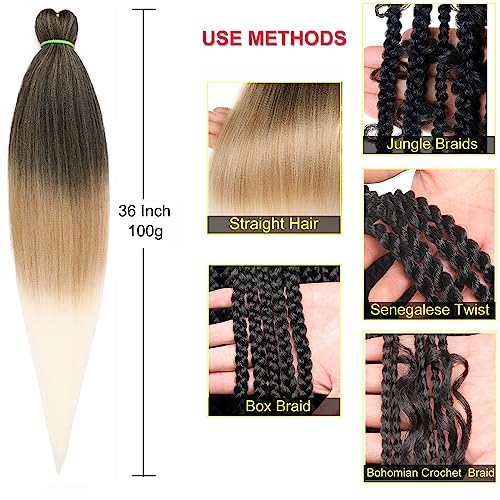 Leeven 36 Inch 8 Packs Pre-Stretched Ginger Braiding Hair Yaki Texture, Crochet Twist Extension (350#)
