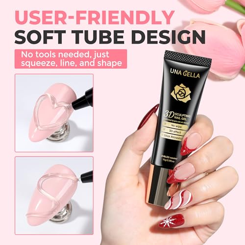 UNA GELLA 3D Nail Gel Sculpting Polish - Clear No Wipe, 15g
