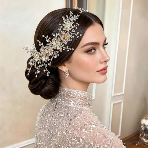 Elegant Bridal Headband with Flowers and Rhinestones for Weddings