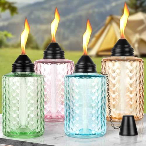 KintKita 4 Pack Citronella Table Torches - 12oz Glass Outdoor Lighting