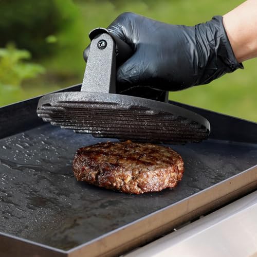 onlyfire 6 Inch Heavy-Duty Cast Iron Grill Press for Perfect Burgers & Steaks
