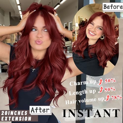 NAYOO 20-Inch Wavy Clip-In Hair Extensions - Wine Red Synthetic Fiber