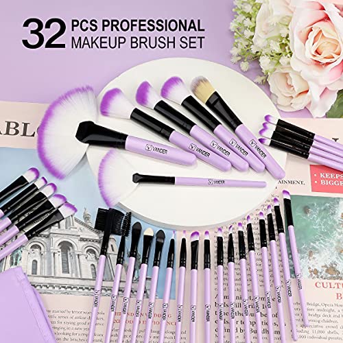 VANDER Purple 32-Piece Makeup Brush Set - Professional Cosmetic Brushes