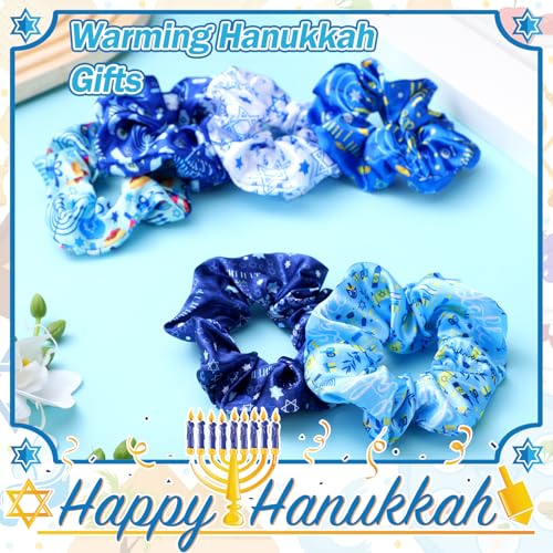 24 Hanukkah Hair Scrunchies - Blue Star of David & Dreidel Designs
