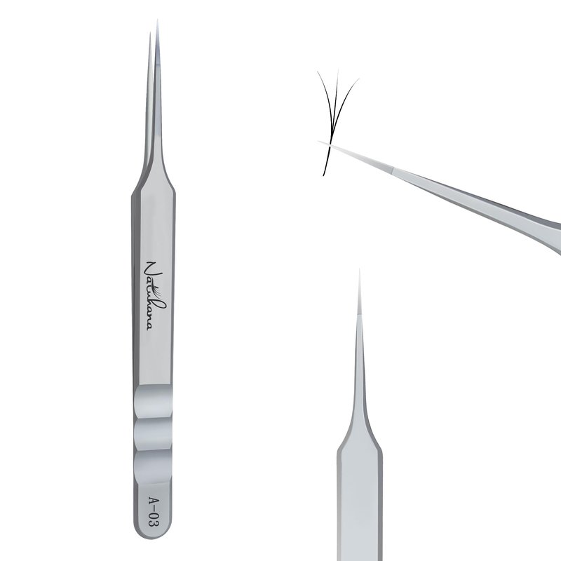 Natuhana High Precision Lash Tweezers for Individual and Volume Eyelash Extensions Premium Stainless Steel Straight Fiber Tip Professional Isolation Tweezer