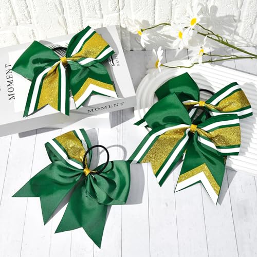 Aileam 8 pcs Glitter Cheer Bows 8" Hair Accessories for Cheerleading & Sports - Gold Green White