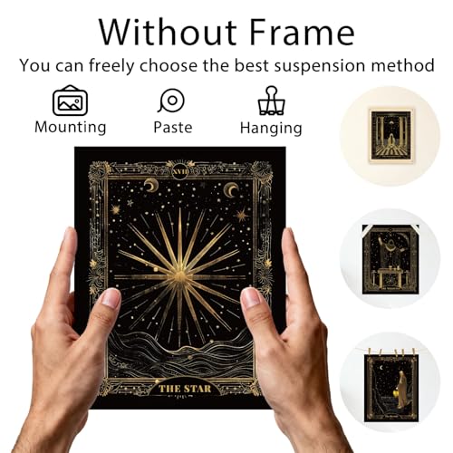 Tarot Wall Art Prints Set of 9 - Black and Gold Home Decor