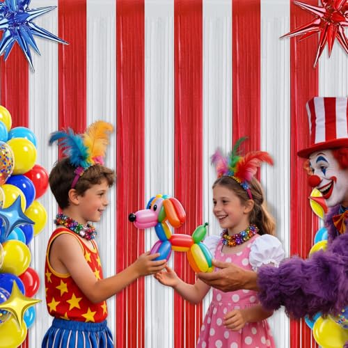 Carnival Theme Red and White Foil Fringe Curtains - 2 Pack