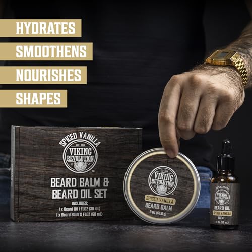 Viking Revolution Spiced Vanilla Beard Balm & Oil Bundle - 1.5oz Pack of 2 for Men