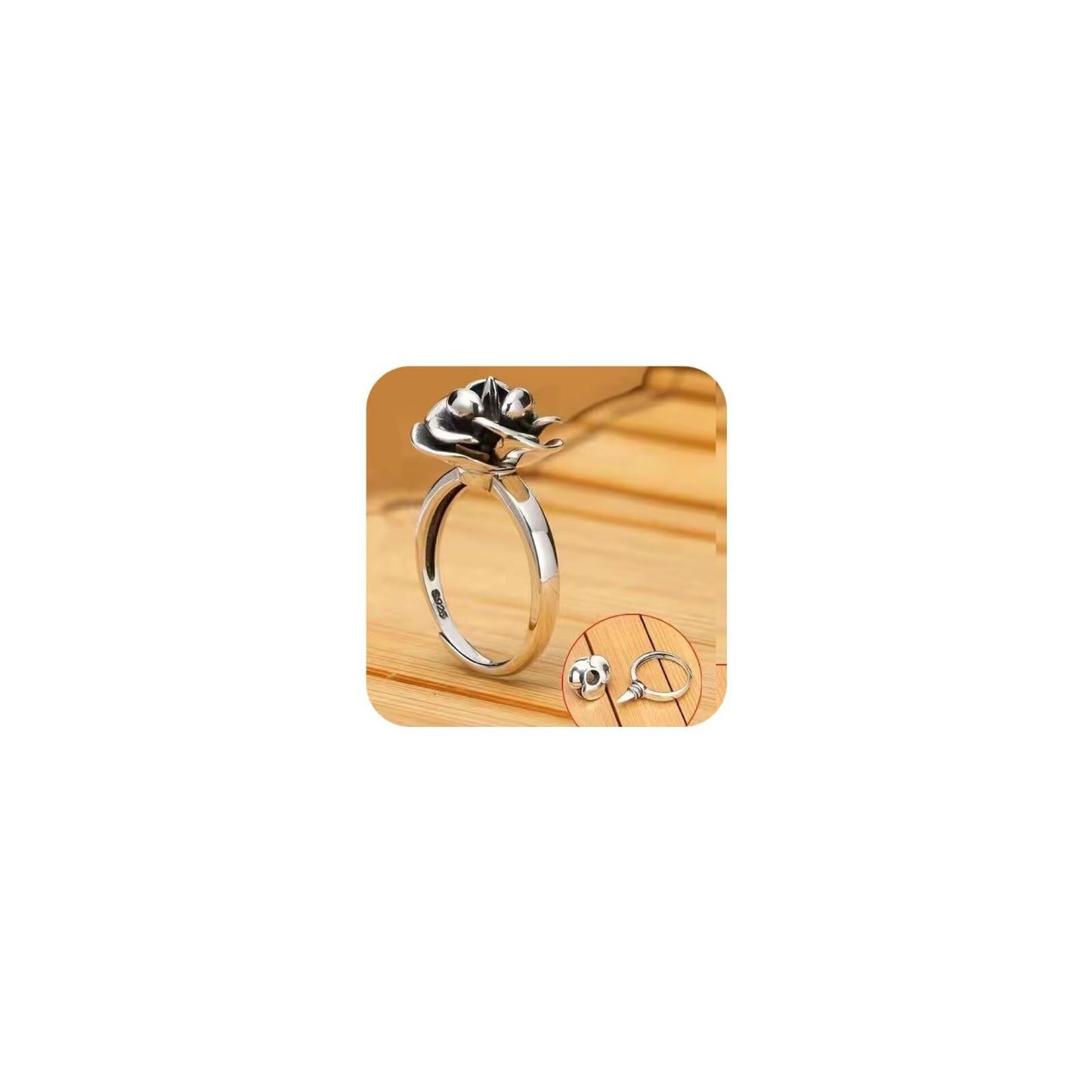HUUGVBCO 925 Sterling Silver Adjustable Rose Ring Retro Rose Flower Ring Detachable Self-Defense Rings Protect Your Ring Jewelry Gift for Women Self-Defense Accessories