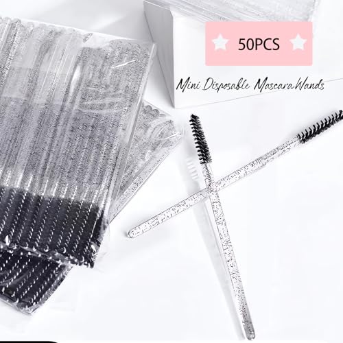 Black Disposable Mini Mascara Wands - 50 Pack for Lash & Eyebrow Grooming