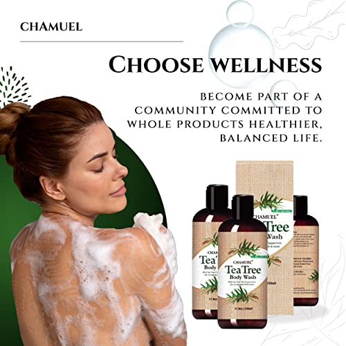 Chamuel Tea Tree Body Wash with Peppermint & Eucalyptus - 11.8oz Antifungal Daily Shower Gel for Itchy Skin & Body Odor