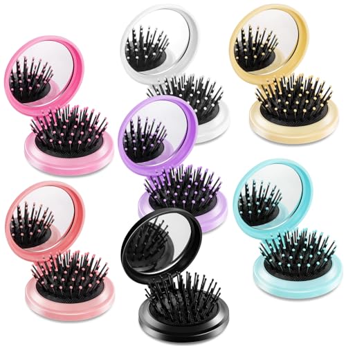 10-Piece Folding Pocket Hair Brush Set with Mirror, Travel Mini Comb