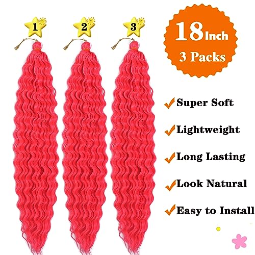 Paraglame 18-Inch Hot Pink Deep Wave Crochet Braiding Hair - 3 Pack