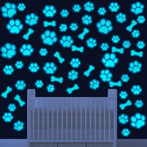 Glow in the Dark Dog Paw Stickers - 127 Removable Vinyl Decals for Kids' Rooms