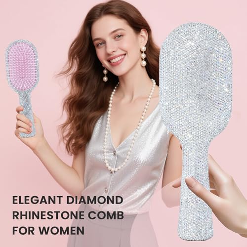 MInovel White Diamond Hair Brush - Sparkly Detangler & Styling Tool for Women