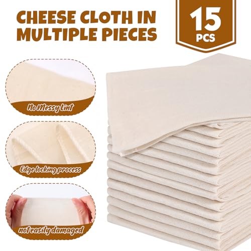 15-Pack Organic Cotton Cheese Cloths, 20x20 Inch, Reusable for Straining & Cooking