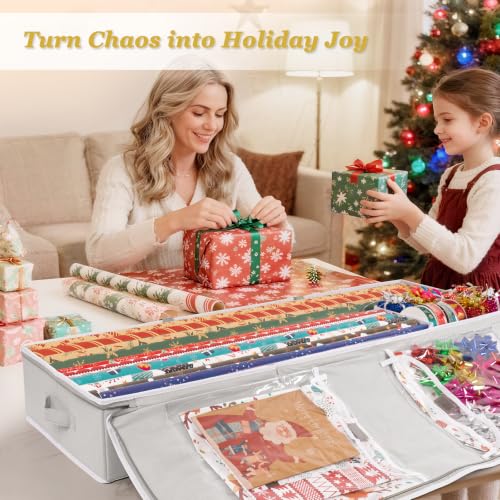 Underbed Gift Wrap Organizer for 24 Rolls - Durable Storage Container with Pockets