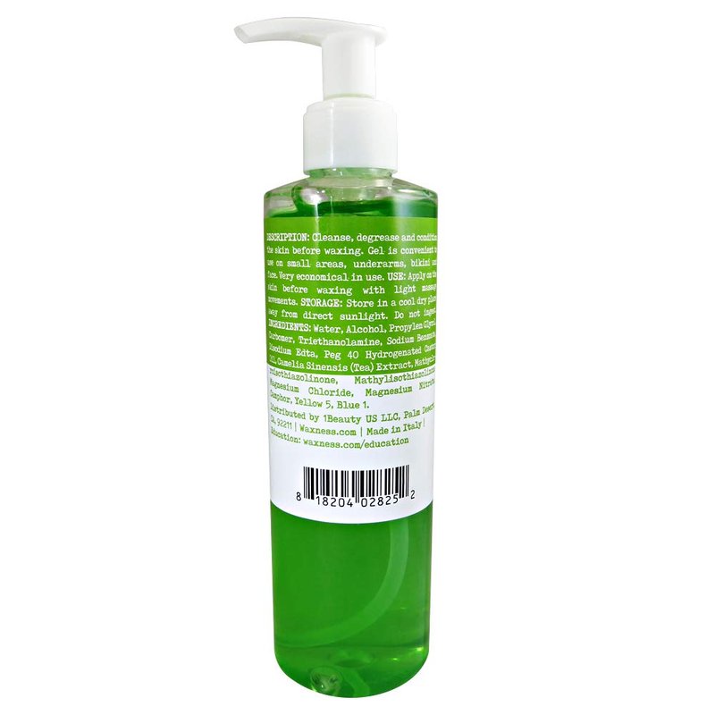 Waxness Pre Waxing Gel with Green Tea and Camphor 8.45 fl oz (250 ml) – Skin Prep Gel Before Waxing for Face, Bikini & Underarms, Professional Use – Made in Italy
