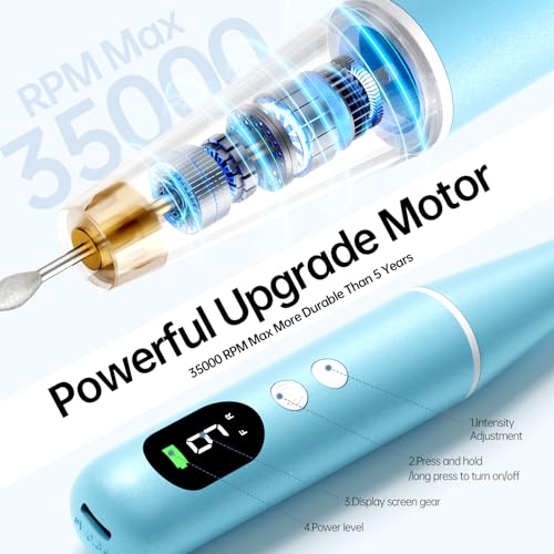 Ccigedy Cordless Electric Nail Drill File - Blue, 20,000 RPM