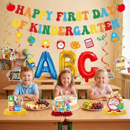 Happy First Day of Kindergarten Decoration Set - 14 Pcs Banner & Balloons